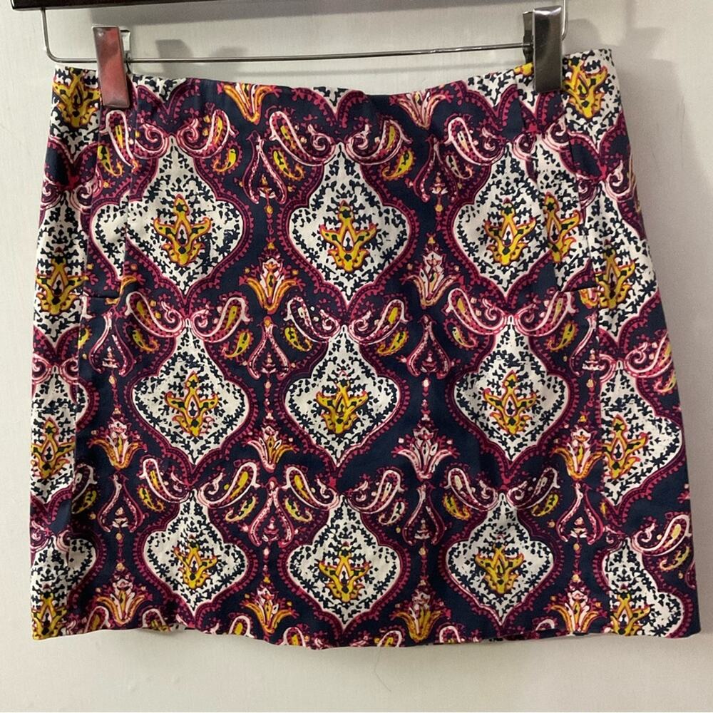J. Crew Factory Navy Blue/ Pink Paisley Mini Skirt 4 Dopamine Boho Classic Prep